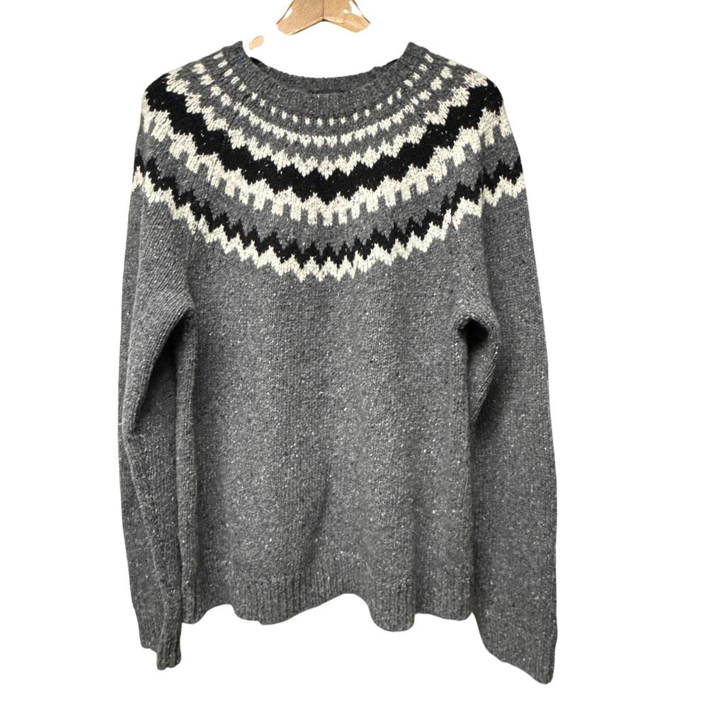 Vince Men’s Large Gray Fair Isle Nordic Sweater Wool Blend Knit Ski Outdoor Soft
